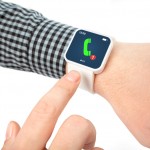 Isolated male hands with smartwatch with phone call on the scree